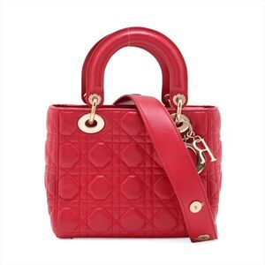Christian Dior My Lady Dior Cannage Leather 2Way Shoulder Bag Red